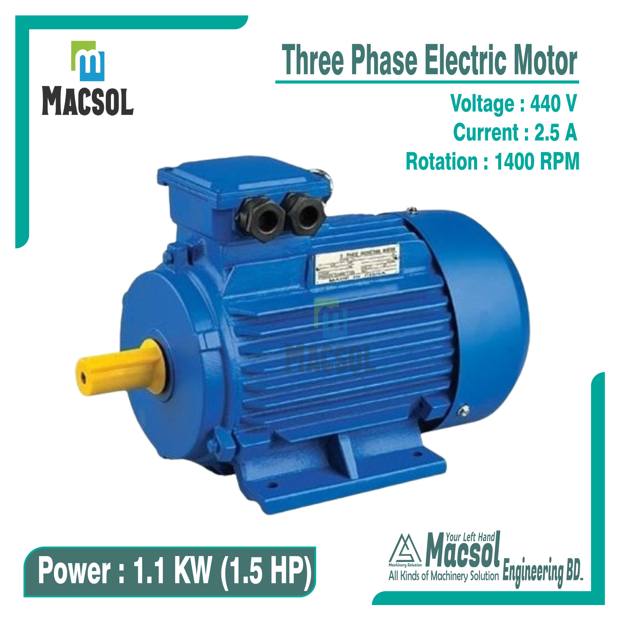 1.1 KW 3 Phase Motor 1400 rpm - ১.১ কিলোওয়াট ৩ ফেজ মোটর